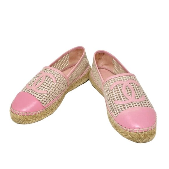 CHANELPink Cream Cotton Leather Women's Shoes 431-051725 - Picture 2 of 8